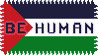 A stamp of the flag of Palestine with the text Be Human in the middle.