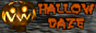 A gif of jack o' lantern glowing with the text hallowdaze in all caps.